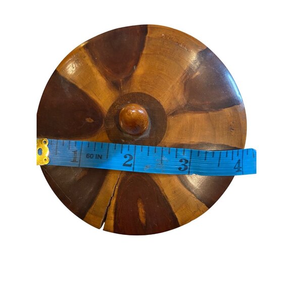 Vintage Bowl Wood With Lid & Sunburst Design Teak Made In Brazil READ & SEE PICS - Picture 4 of 9